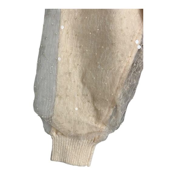 Lauren Conrad Cream Puff Sleeve Womens Sweater Sequin Girly Oversized Comfy Cozy - Picture 7 of 7